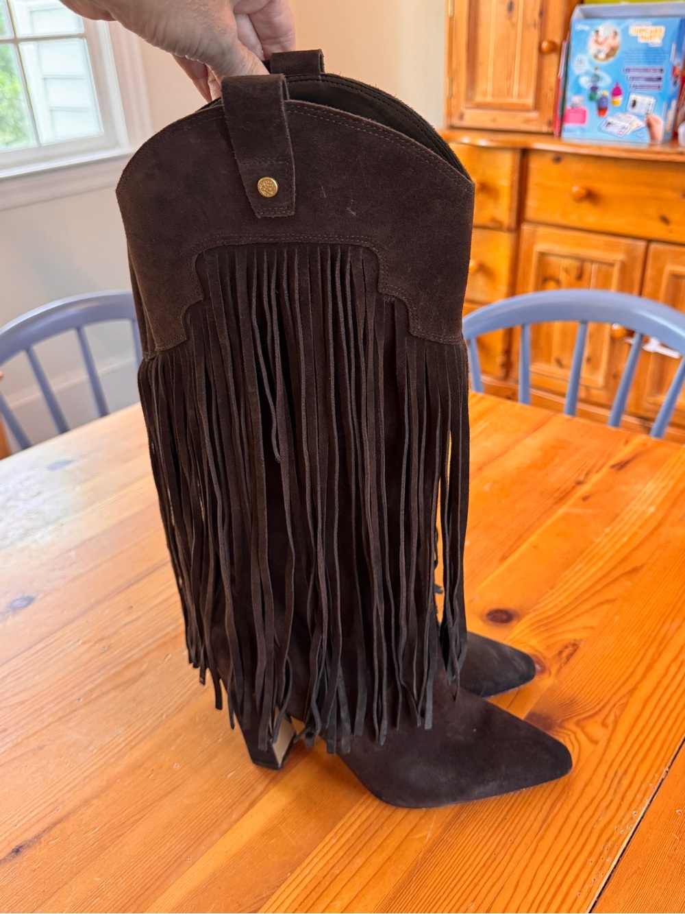 Vince Camuto Dark Brown Suede Fringe High-Heel Boots